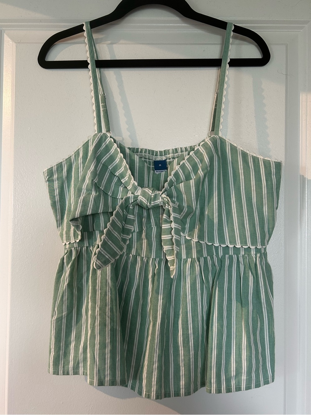 Old Navy Green & White Striped Tie-Front Tank